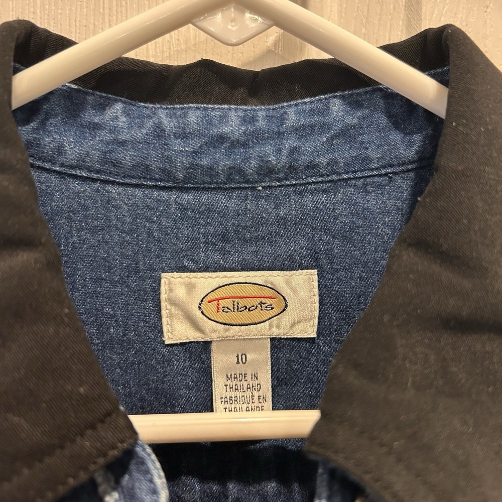 VTG Talbots Womens Denim Jean Maxi Shirt Dress Button Front Black Collar Size 10 - Picture 4 of 8